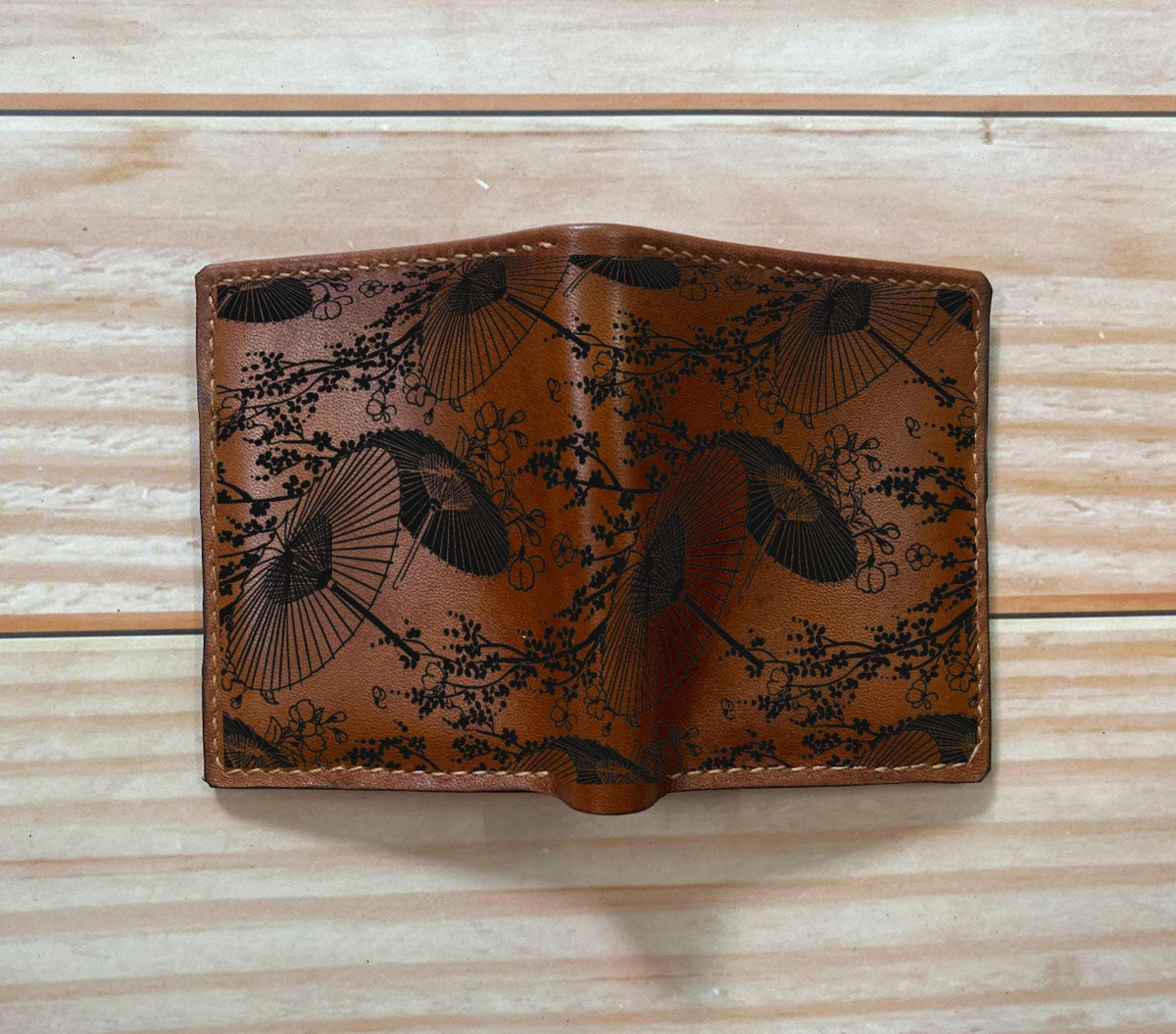 Personalized Japanese Tradition Leather Wallet, Vegetable-Tanned Cowhide, Bifold Mini Card Holder (Gift for Men)