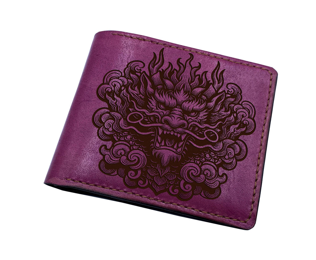 Dragon Leather Wallet: Custom Engraved Handmade Bi-Fold