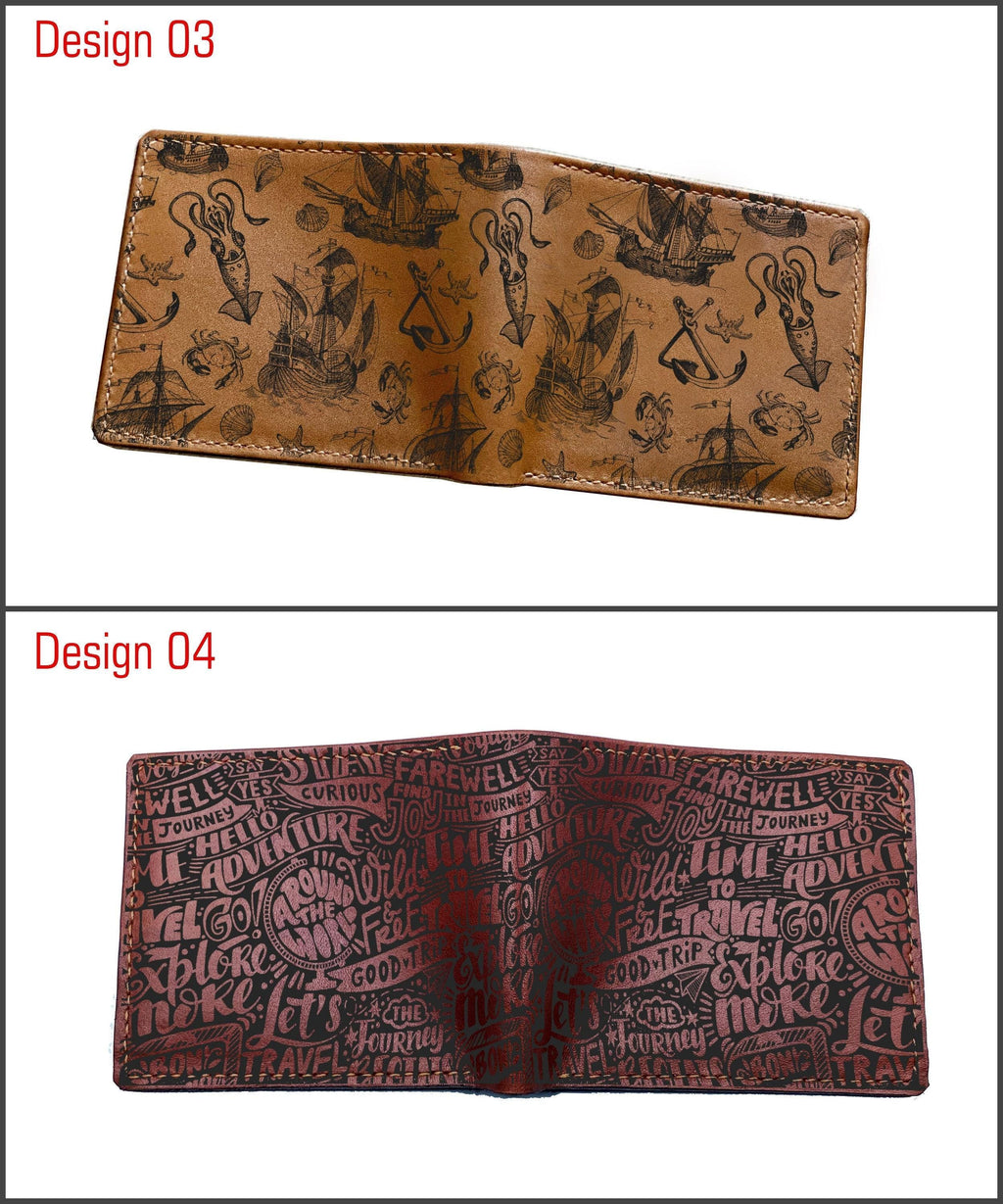 Personalized Leather Wallet, World Map Pattern, Anniversary Gift