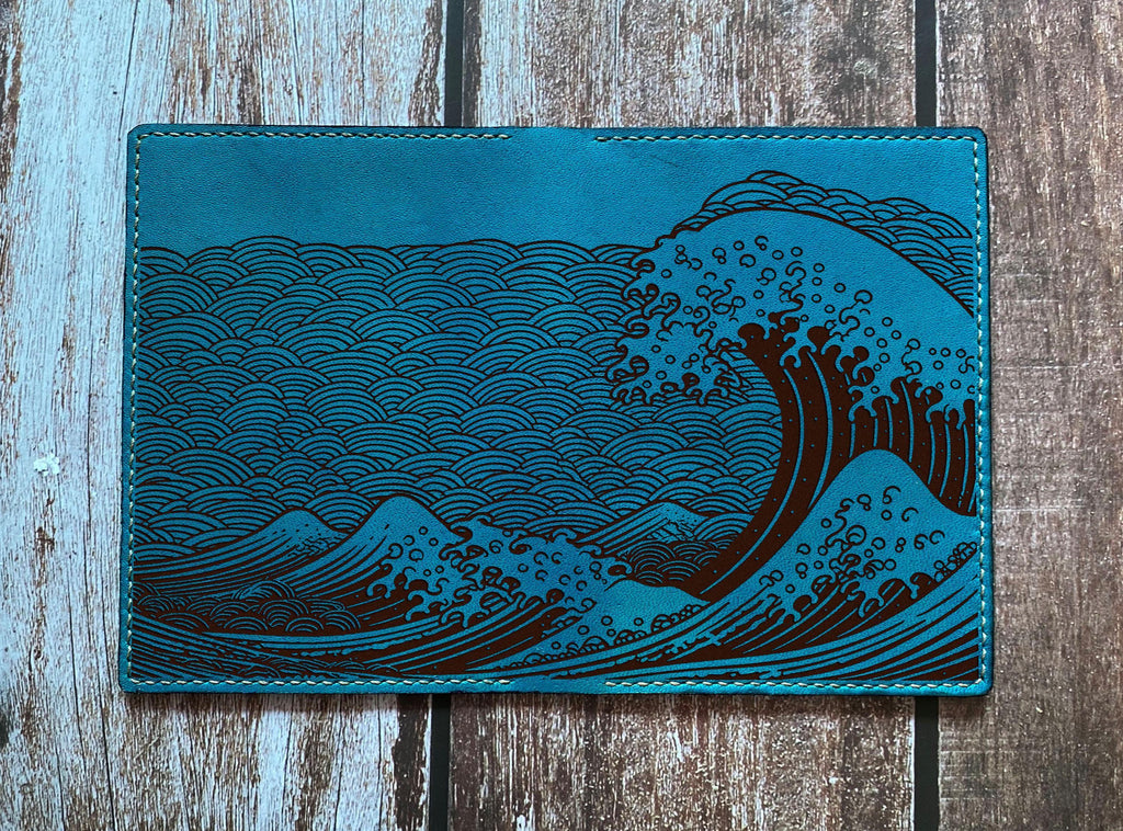 Hokusai Wave Leather Passport Wallet: Handmade Japanese Travel Gift