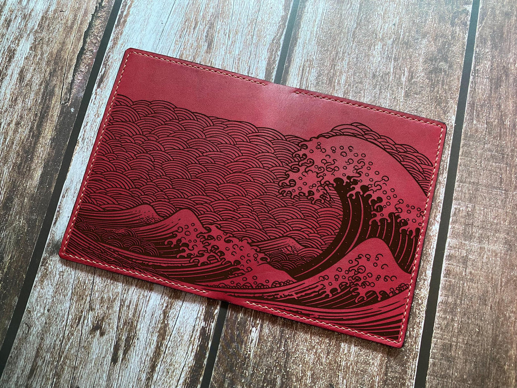 Hokusai Wave Leather Passport Wallet: Handmade Japanese Travel Gift