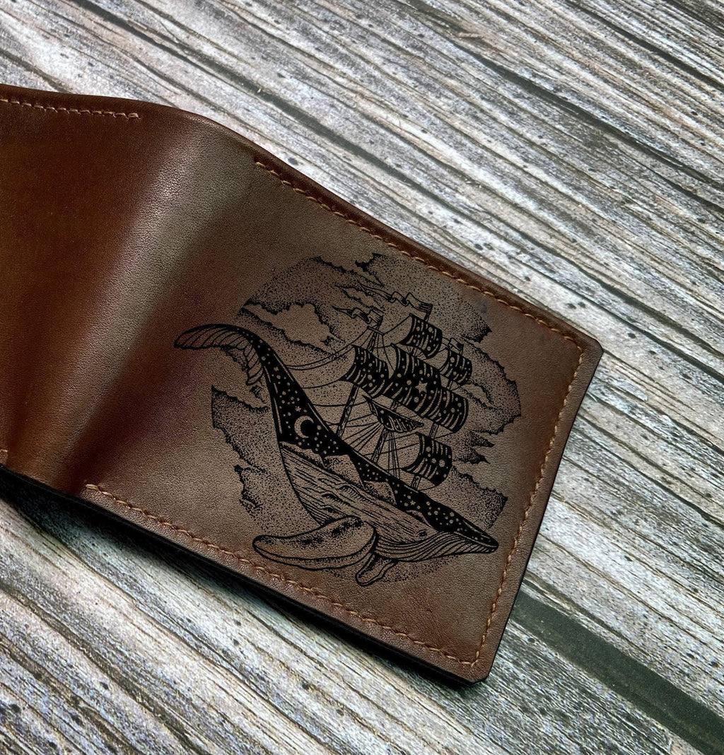Handmade Leather Whale Wallet: Personalized Animal Art Gift