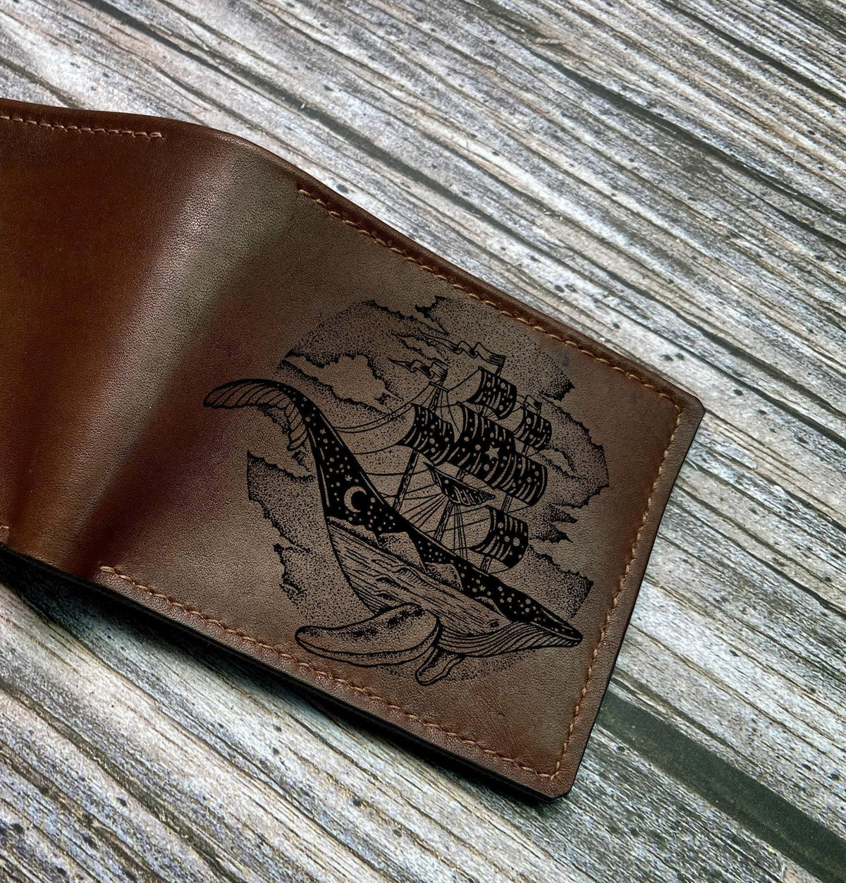 Handmade Leather Whale Wallet: Personalized Animal Art Gift