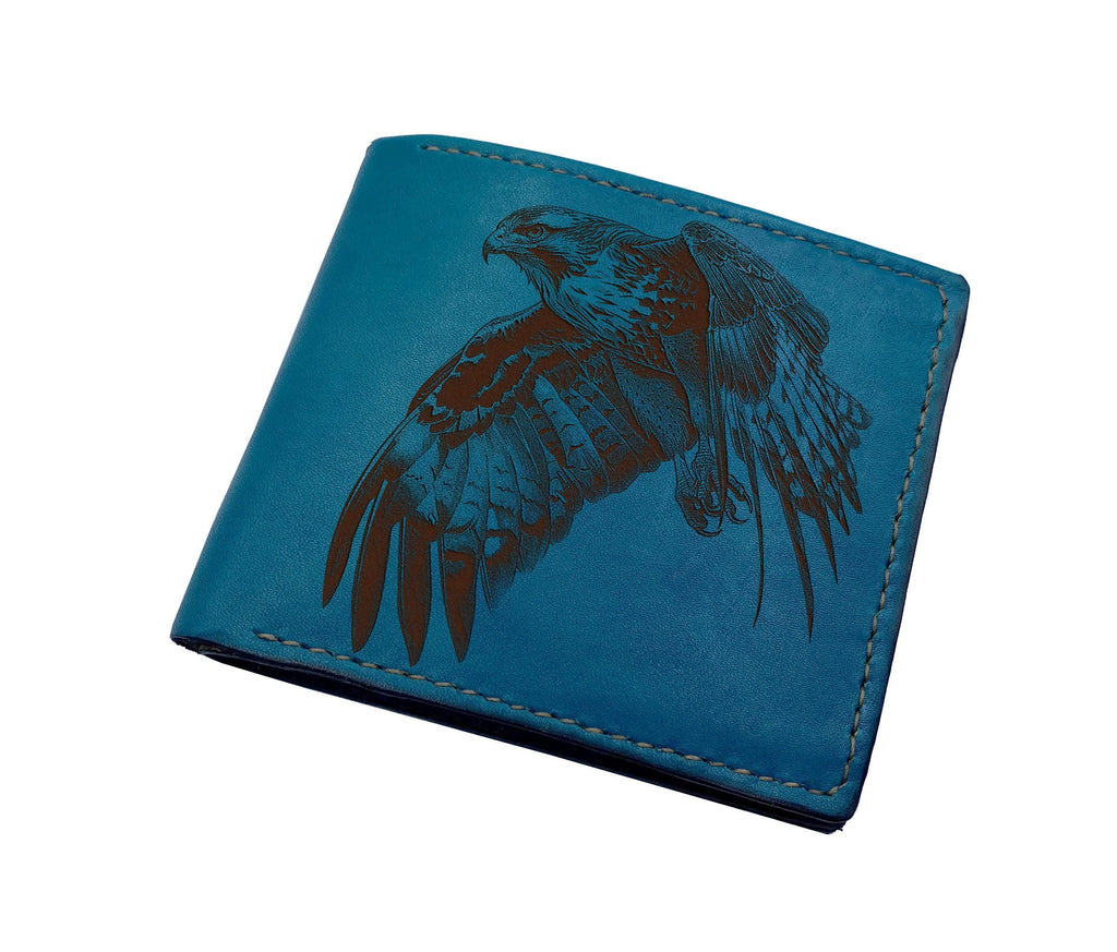 Hawk drawing leather handmade wallet, Falcon engrave travel wallet, bird gift ideas for men
