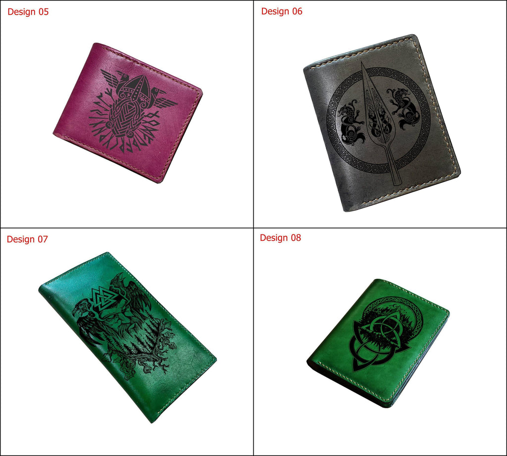 Viking Warrior Leather Wallet: Celtic Dragon Art, Handmade