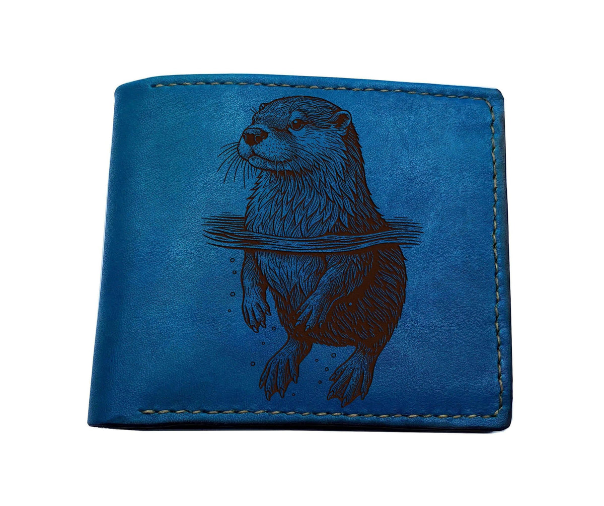 Engraved Otter Leather Wallet, Handmade Animal Pattern