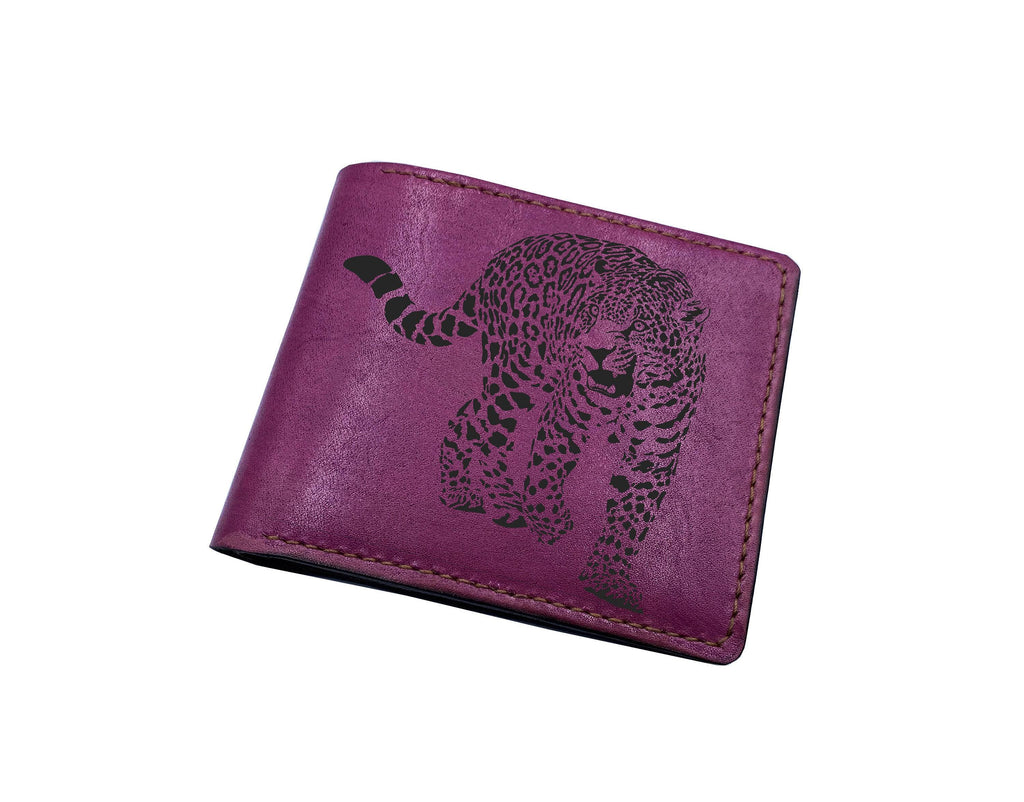 Handmade Leather Wallet, Leopard Sketch Art, Personalized Gift for Dad