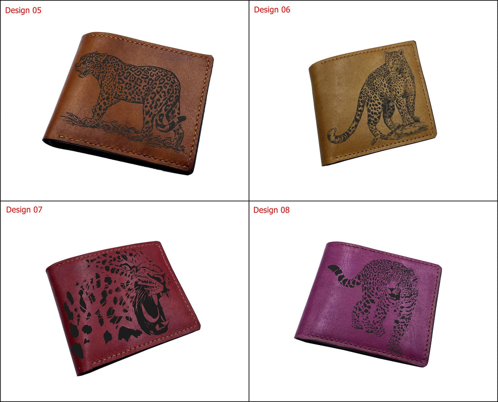Handmade Leather Wallet, Leopard Sketch Art, Personalized Gift for Dad