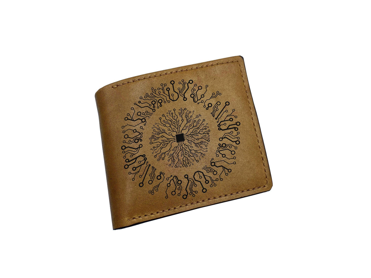 Tree Circuit Board Leather Wallet, Personalized Engineer Gift
