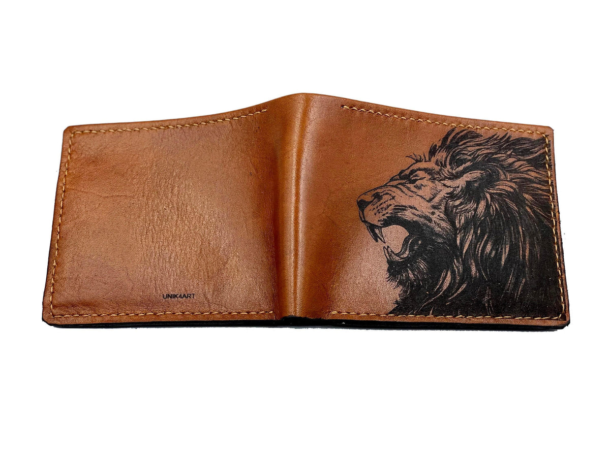 Handmade Lion Leather Wallet, RFID Blocking, Personalized Gift