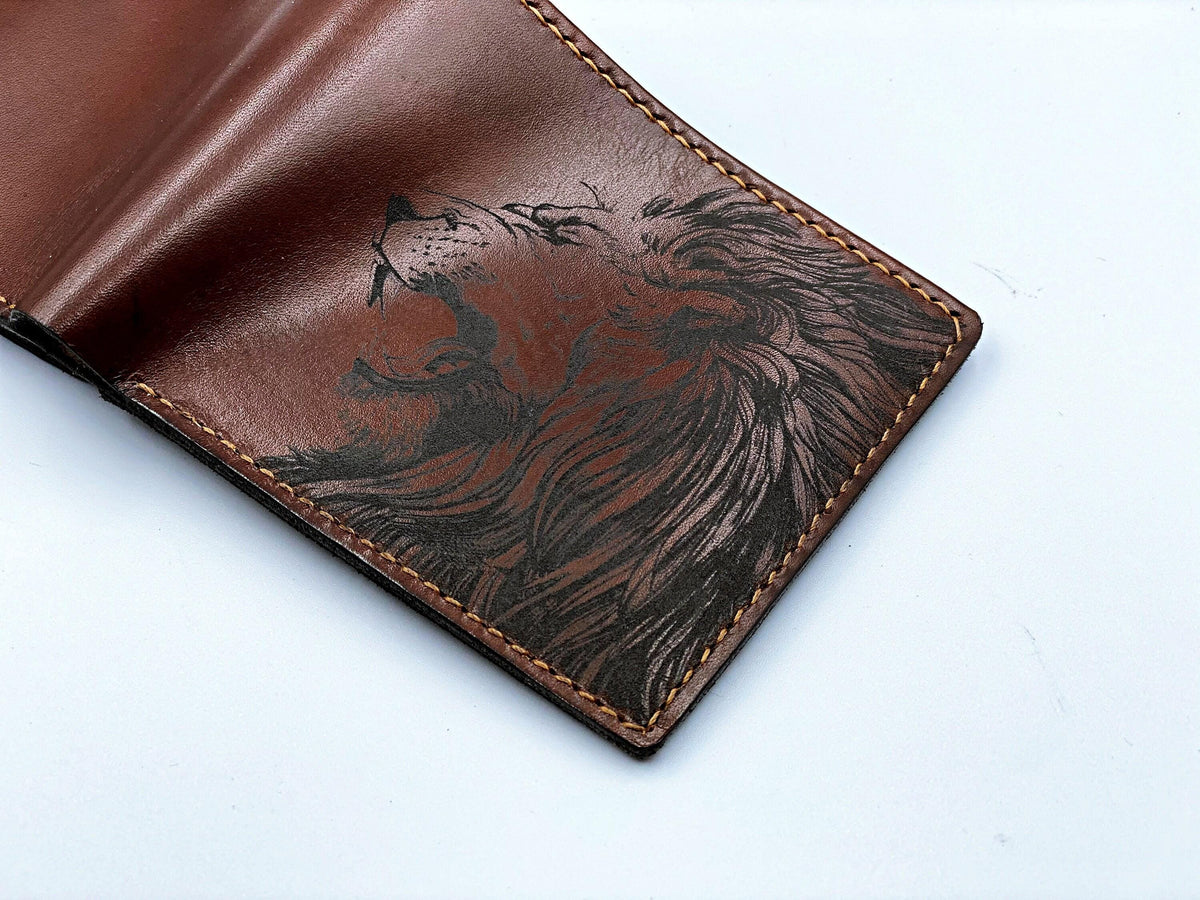 Handmade Lion Leather Wallet, RFID Blocking, Personalized Gift
