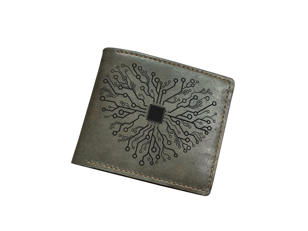 Tree Circuit Board Leather Wallet, Personalized Engineer Gift