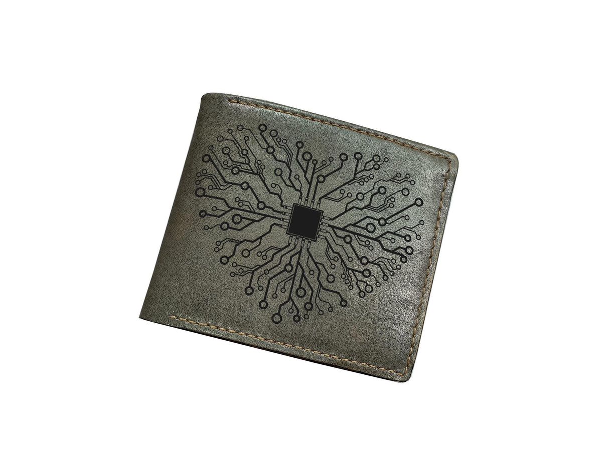 Tree Circuit Board Leather Wallet, Personalized Engineer Gift