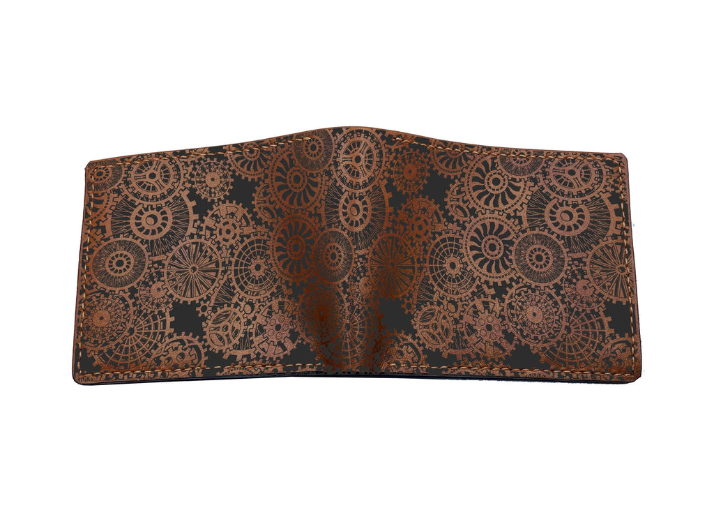 Steampunk Leather Wallet, Genuine Cowhide, Custom Engraved Gift for Him