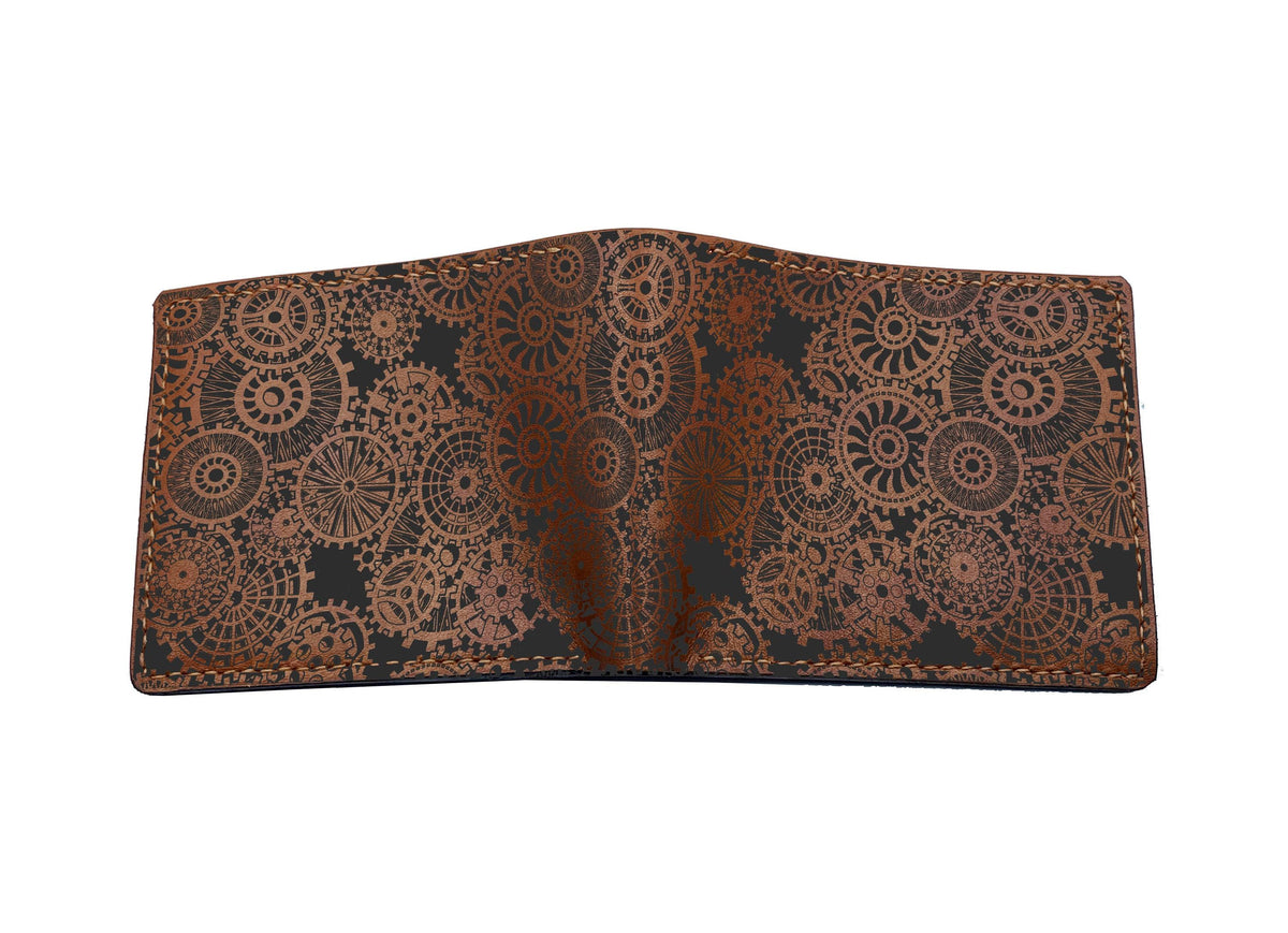 Steampunk Leather Wallet, Genuine Cowhide, Custom Engraved Gift for Him