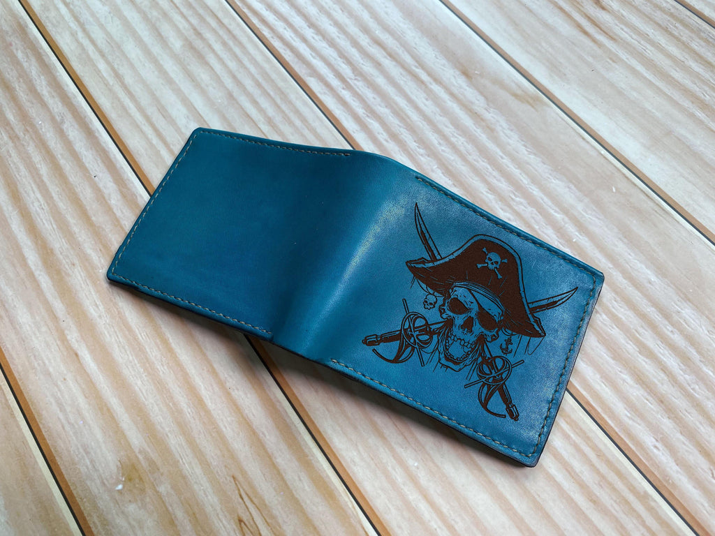 Pirate Skull Leather Wallet: Custom Engraved Bifold Wallet