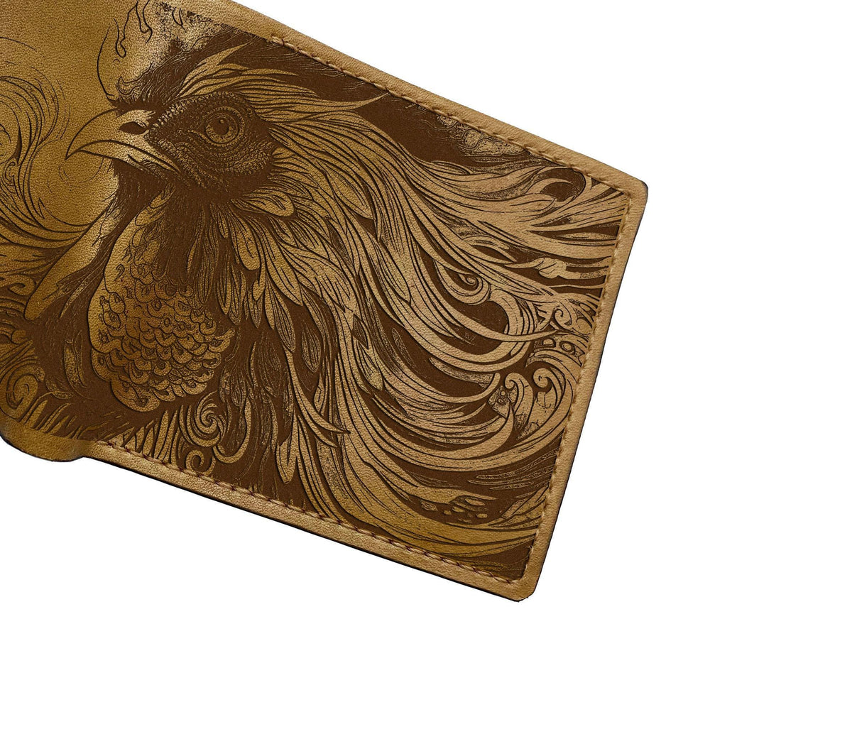 Chicken Floral Leather Wallet: Handmade Farm Animal Art, Custom Engraved