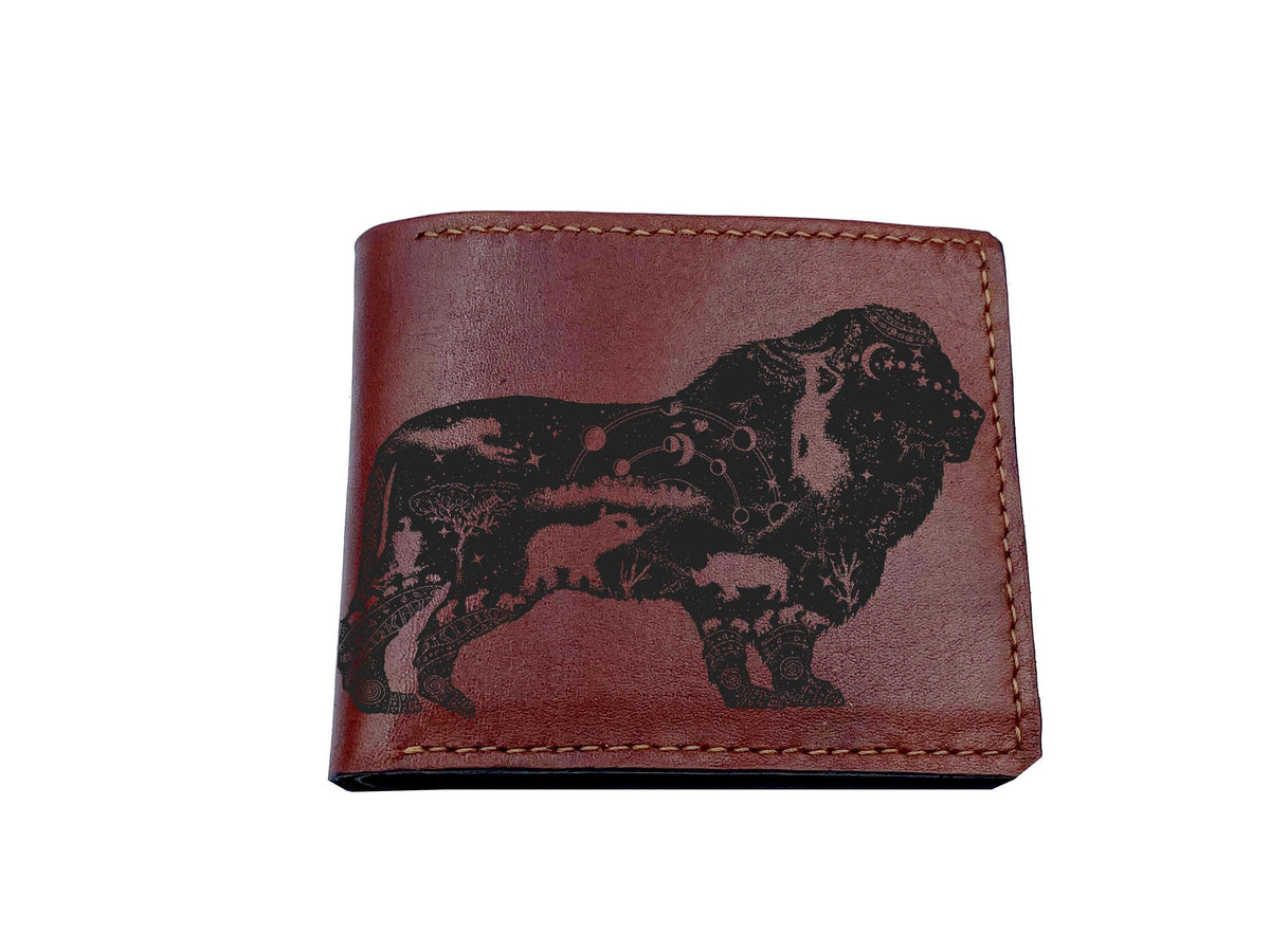 Personalized Leather Men's Wallet: Tattoo Style Engraved Animal Pattern