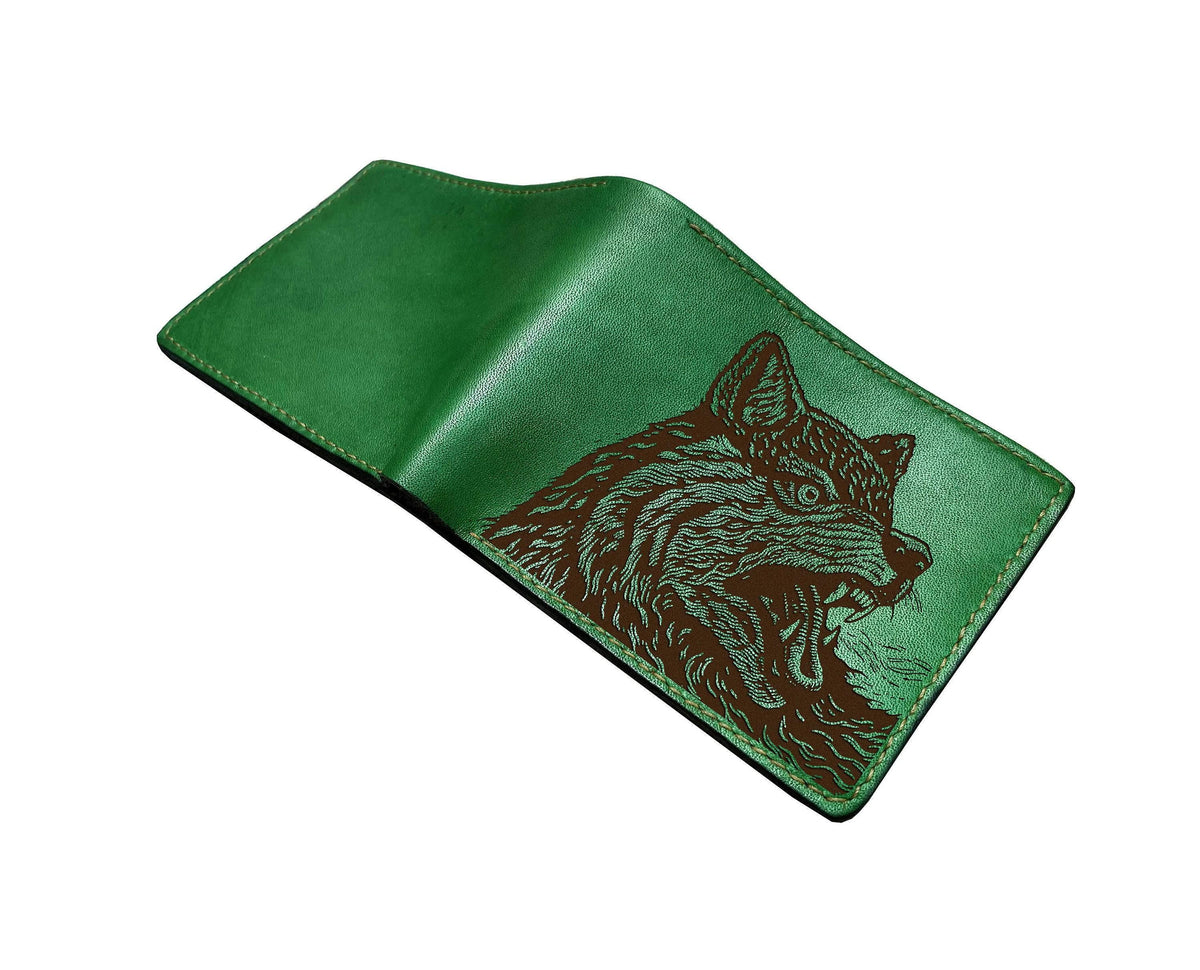 Handmade Leather Wolf Wallet, Custom Engraved Animal Pattern