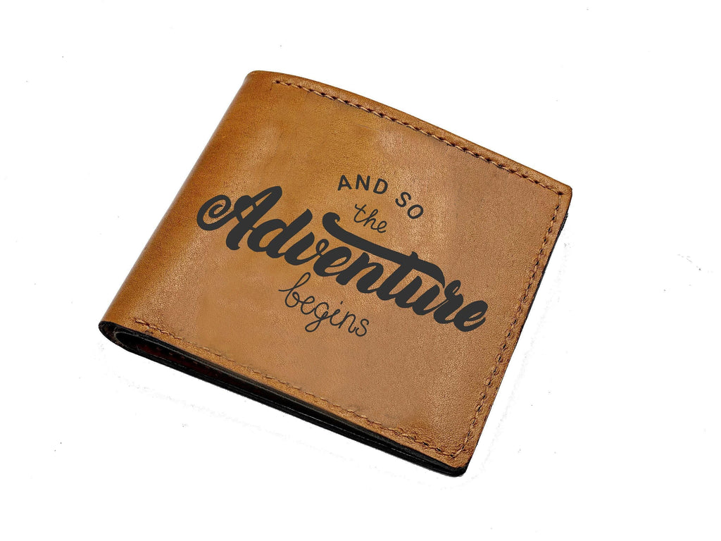 Personalized Leather Wallet: Adventure Typography, Handmade Men's Gift
