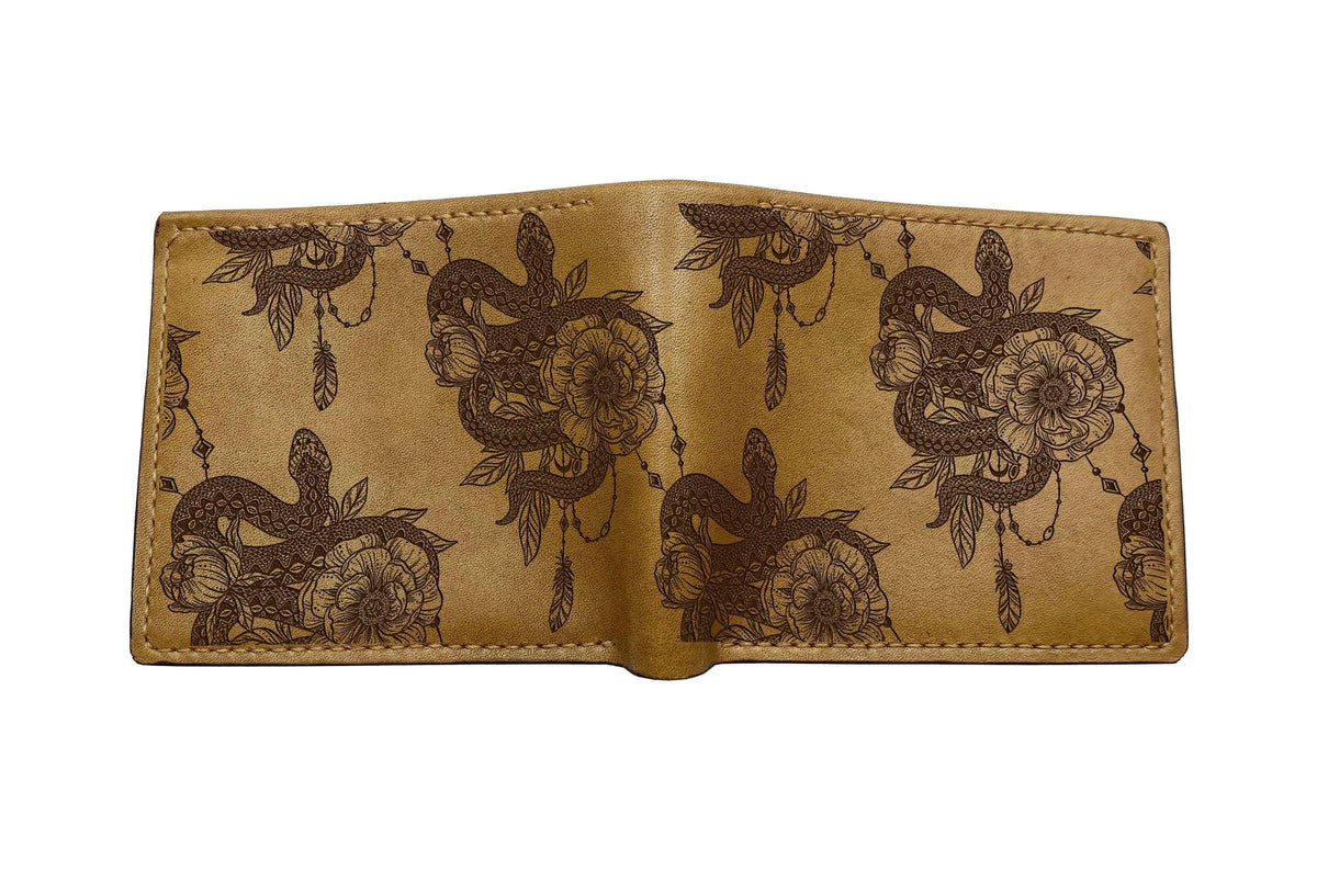 Snake Pattern Leather Wallet: Handmade Cowhide, Custom Engraved