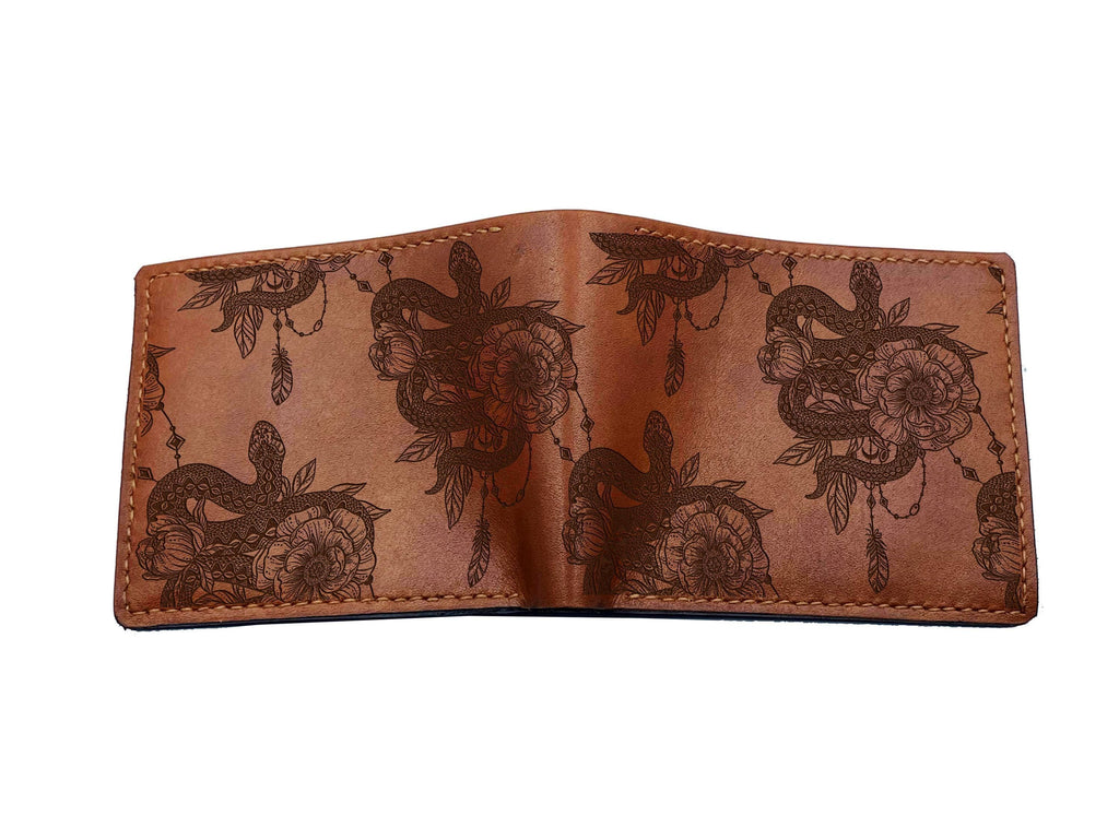 Snake Pattern Leather Wallet: Handmade Cowhide, Custom Engraved