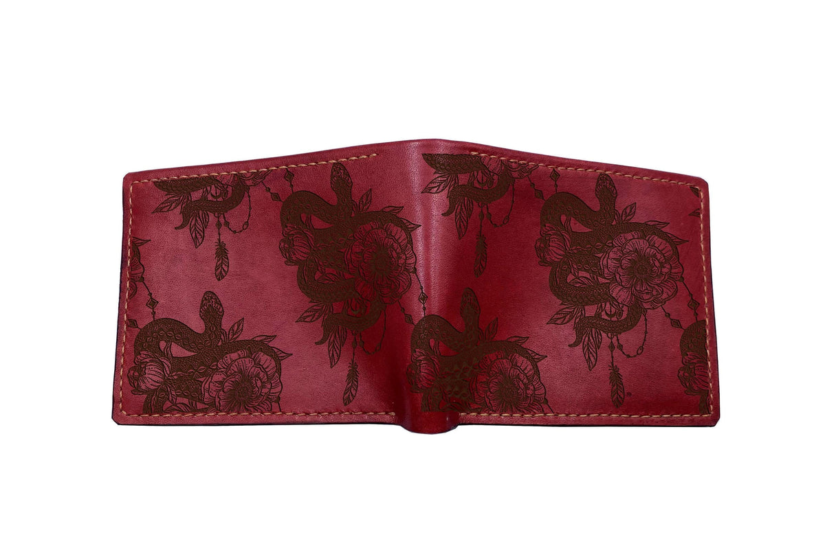 Snake Pattern Leather Wallet: Handmade Cowhide, Custom Engraved