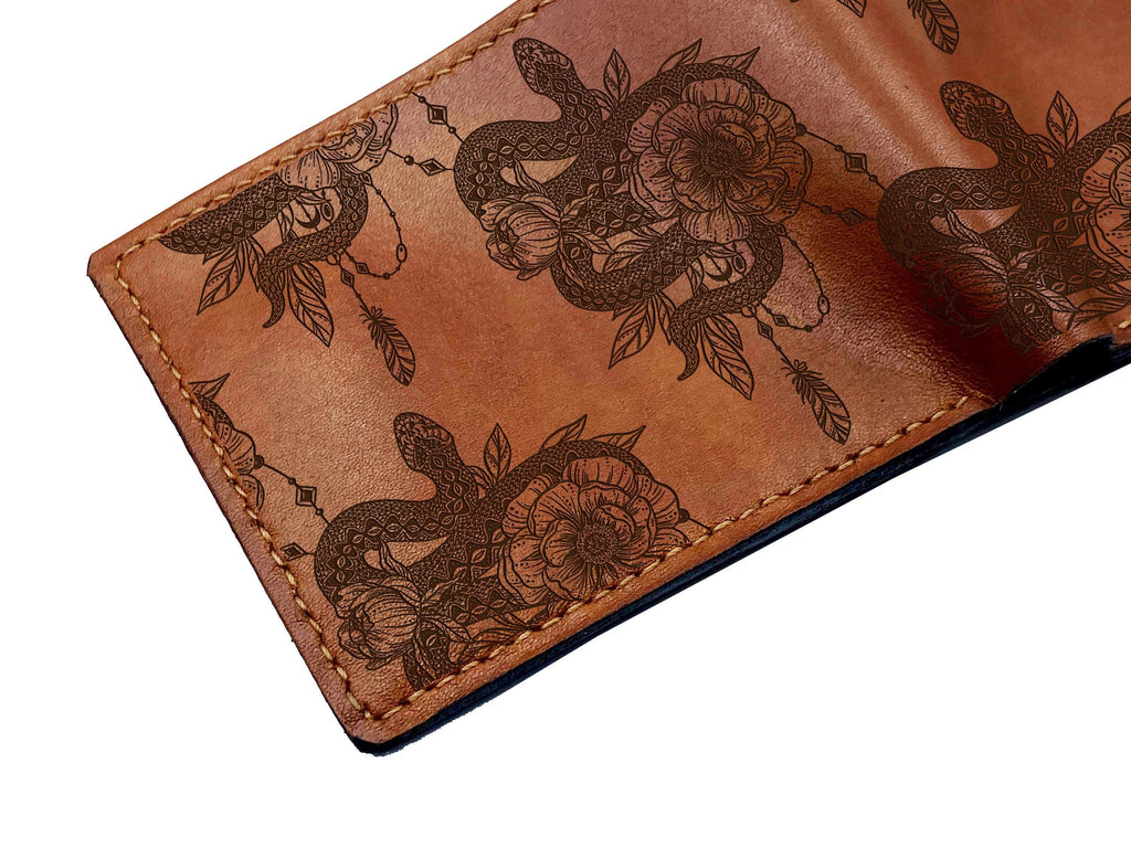 Snake Pattern Leather Wallet: Handmade Cowhide, Custom Engraved