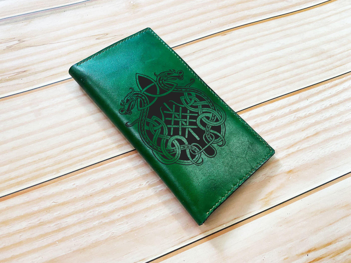Personalized Leather Long Wallet: Viking Norse Celtic Design
