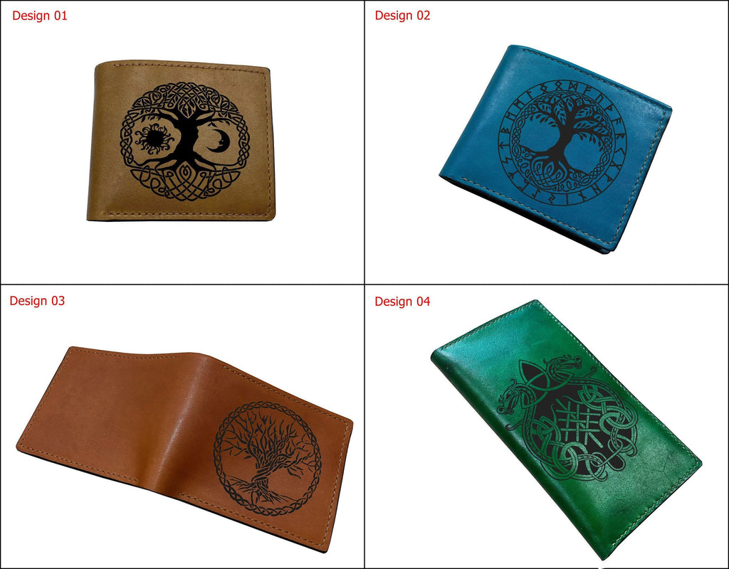 Personalized Leather Long Wallet: Viking Norse Celtic Design