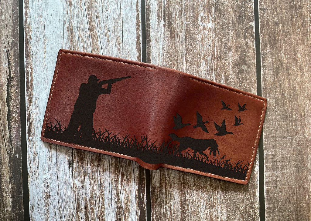 Personalized Leather Wallet, Duck Hunting Art, Handmade