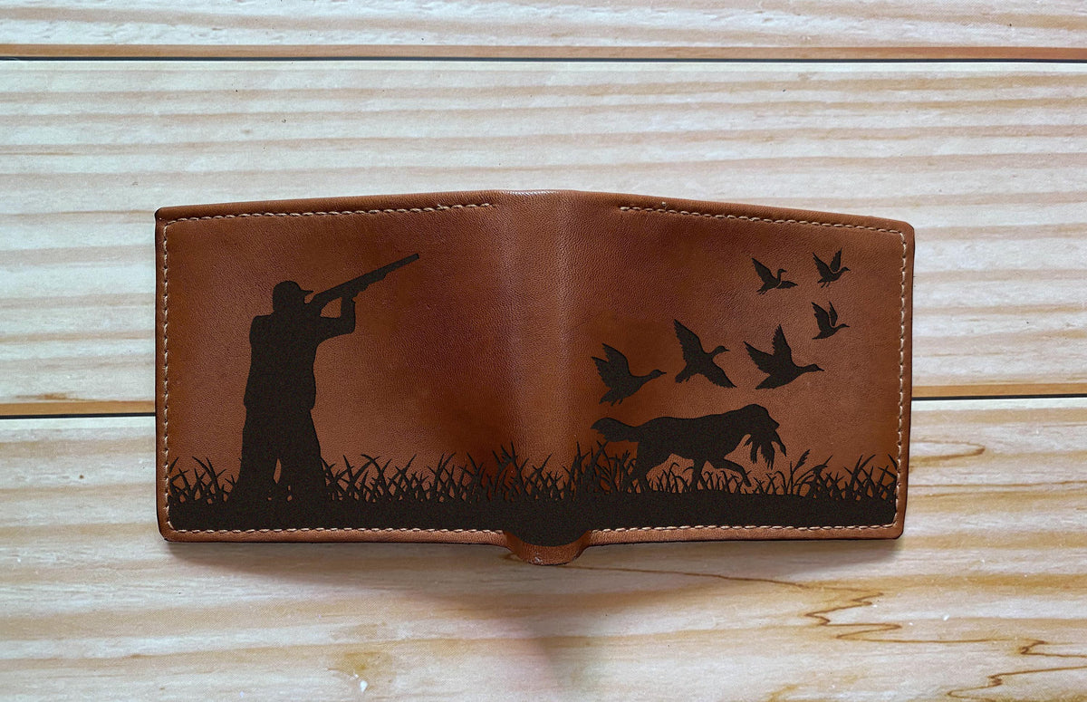 Personalized Leather Wallet, Duck Hunting Art, Handmade