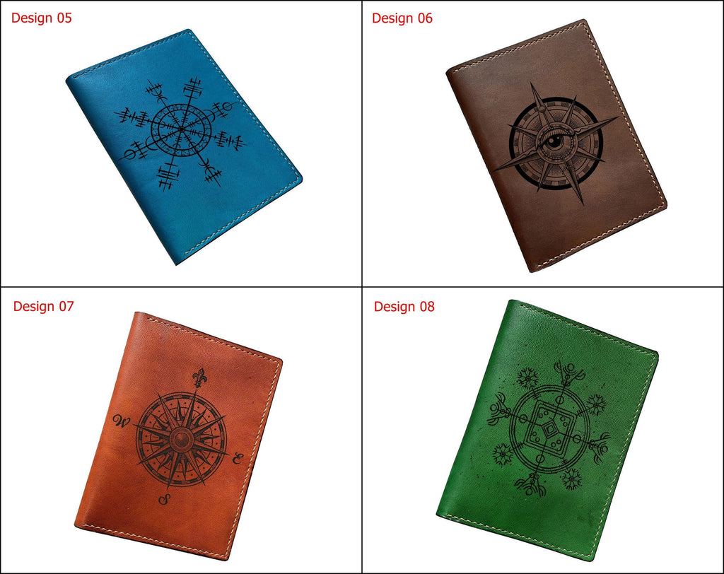 Custom Norse Runes Leather Passport Wallet: Viking Compass Gift