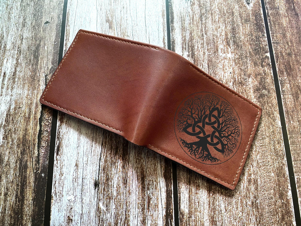 Celtic Tree of Life Leather Wallet, Norse Runes, Handmade