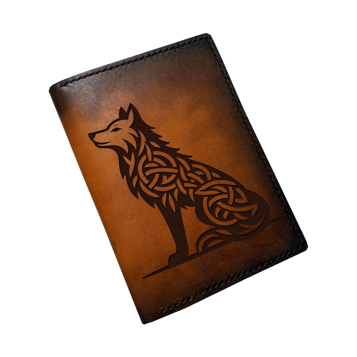 Celtic Wolf Leather Wallet, Personalized Gift for Men