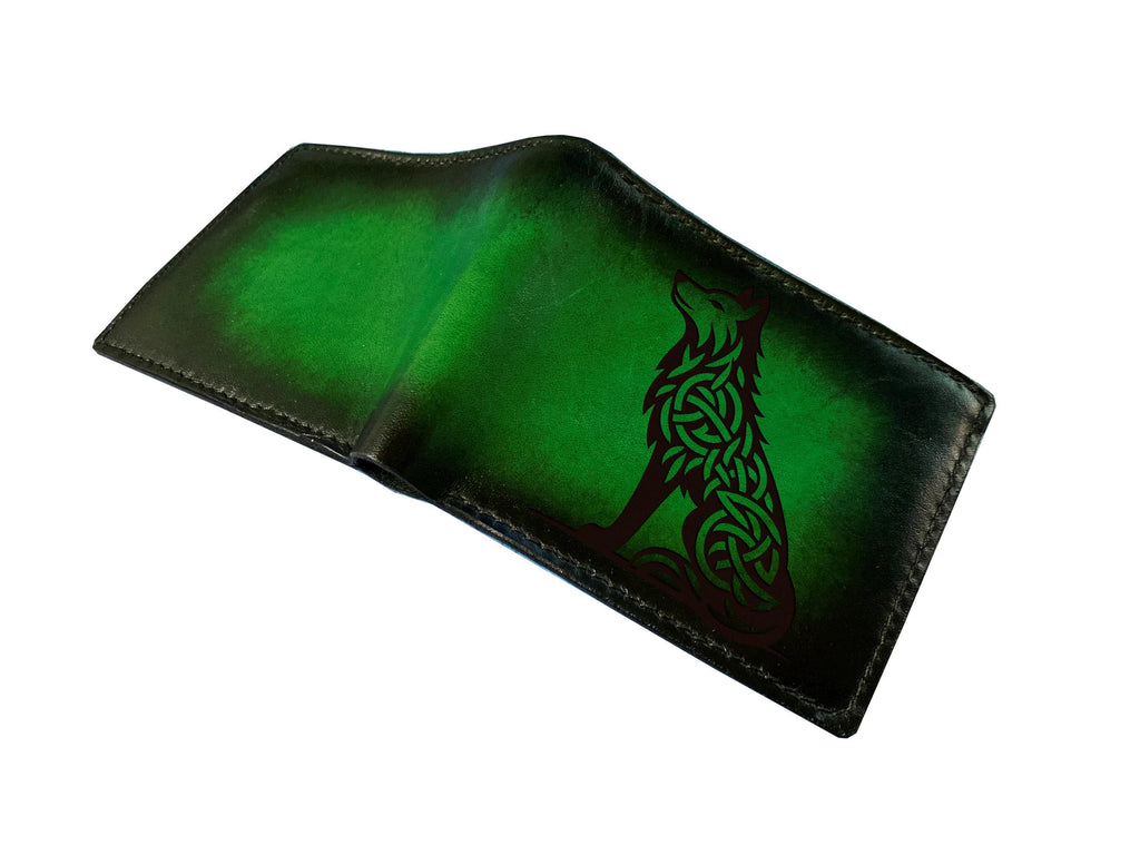 Celtic Wolf Leather Wallet, Personalized Gift for Men
