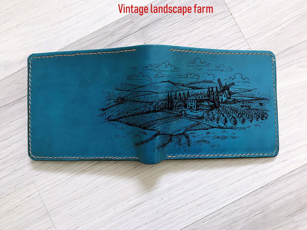 Custom Leather Men's Wallet, Nature Scene, Personalized Gift for Dad