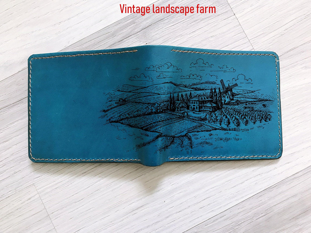 Custom Leather Men's Wallet, Nature Scene, Personalized Gift for Dad