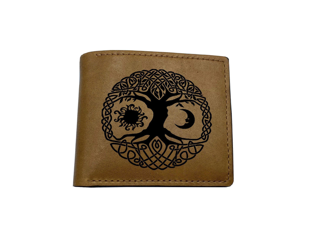 Celtic Tree of Life Leather Wallet, Norse Runes, Handmade