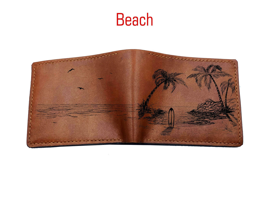 Custom Leather Men's Wallet, Nature Scene, Personalized Gift for Dad