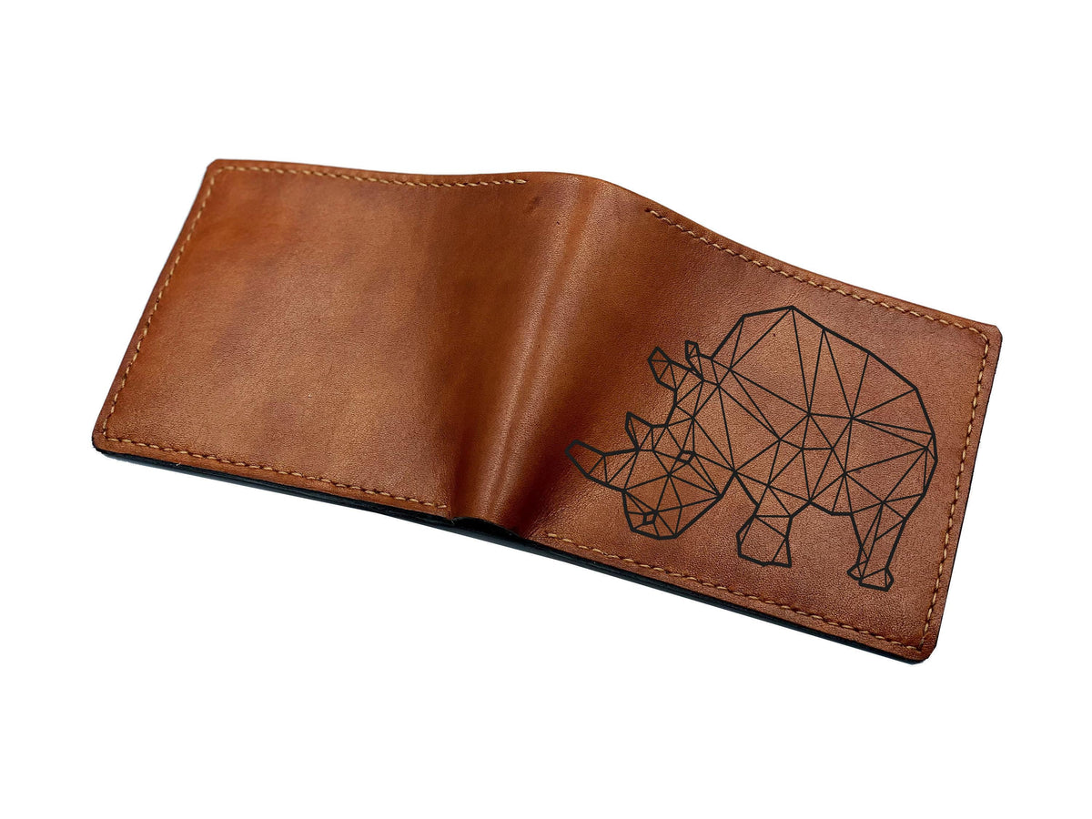 Personalized Leather Wallet: Low Polygon Bear Art, Handmade