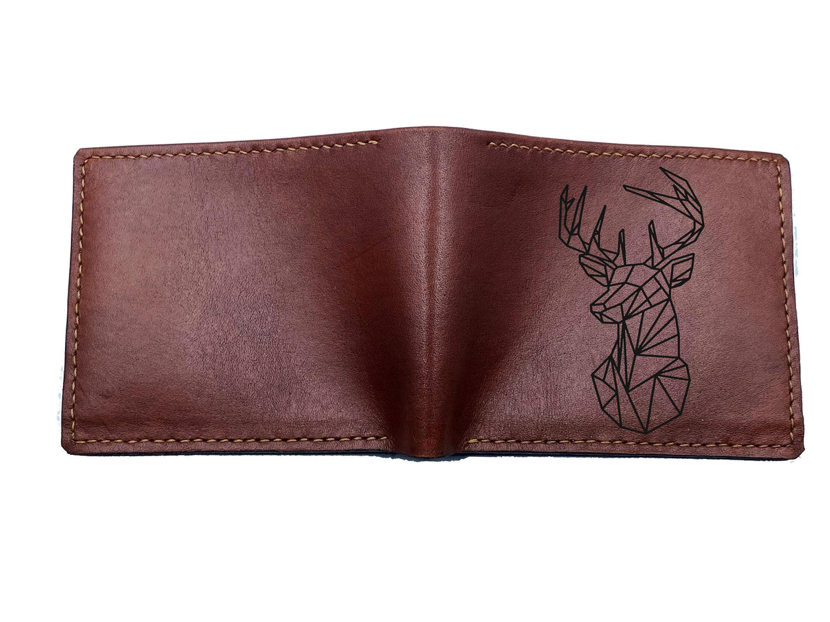 Personalized Leather Wallet: Low Polygon Bear Art, Handmade