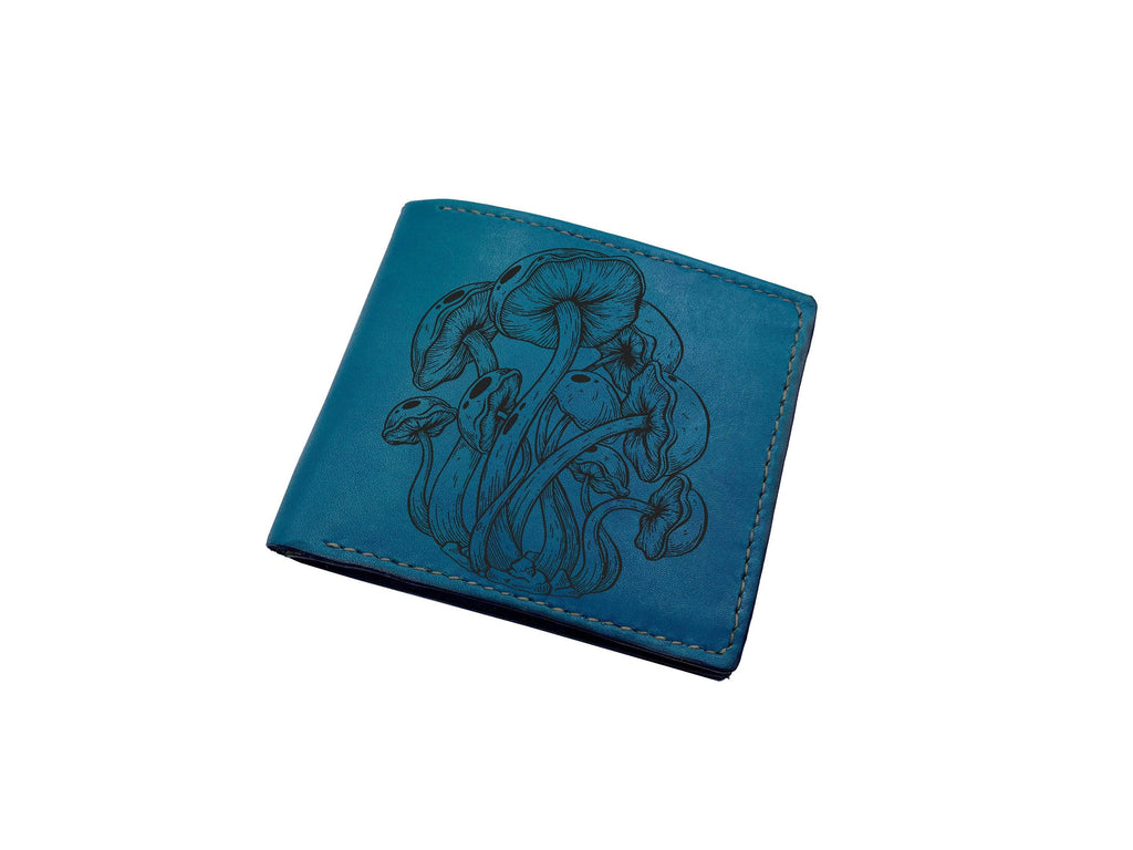 Customized Leather Wallet, Mushroom Art Engraving, Natural Lover Gift