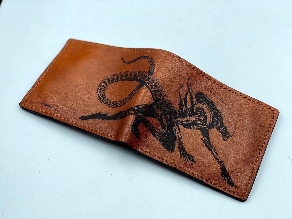 Personalized Alien Xenomorph Leather Wallet: Handmade Movie Monster Gift