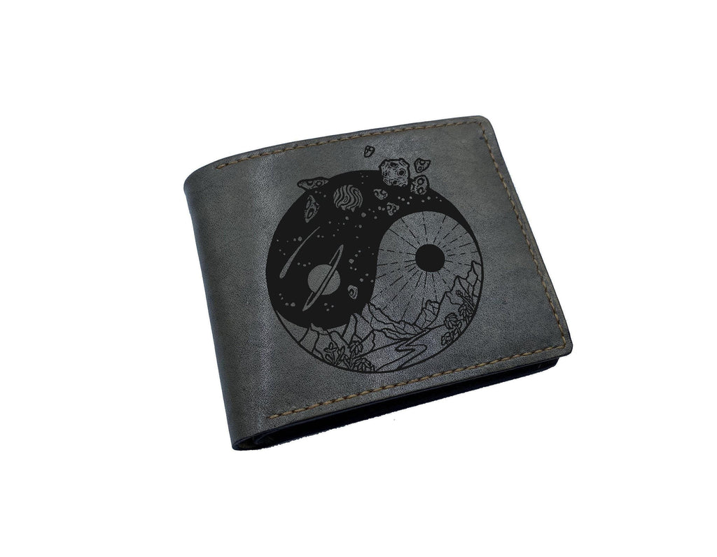 Handmade Leather Ying Yang Cosmo Wallet, Space Art Wallet