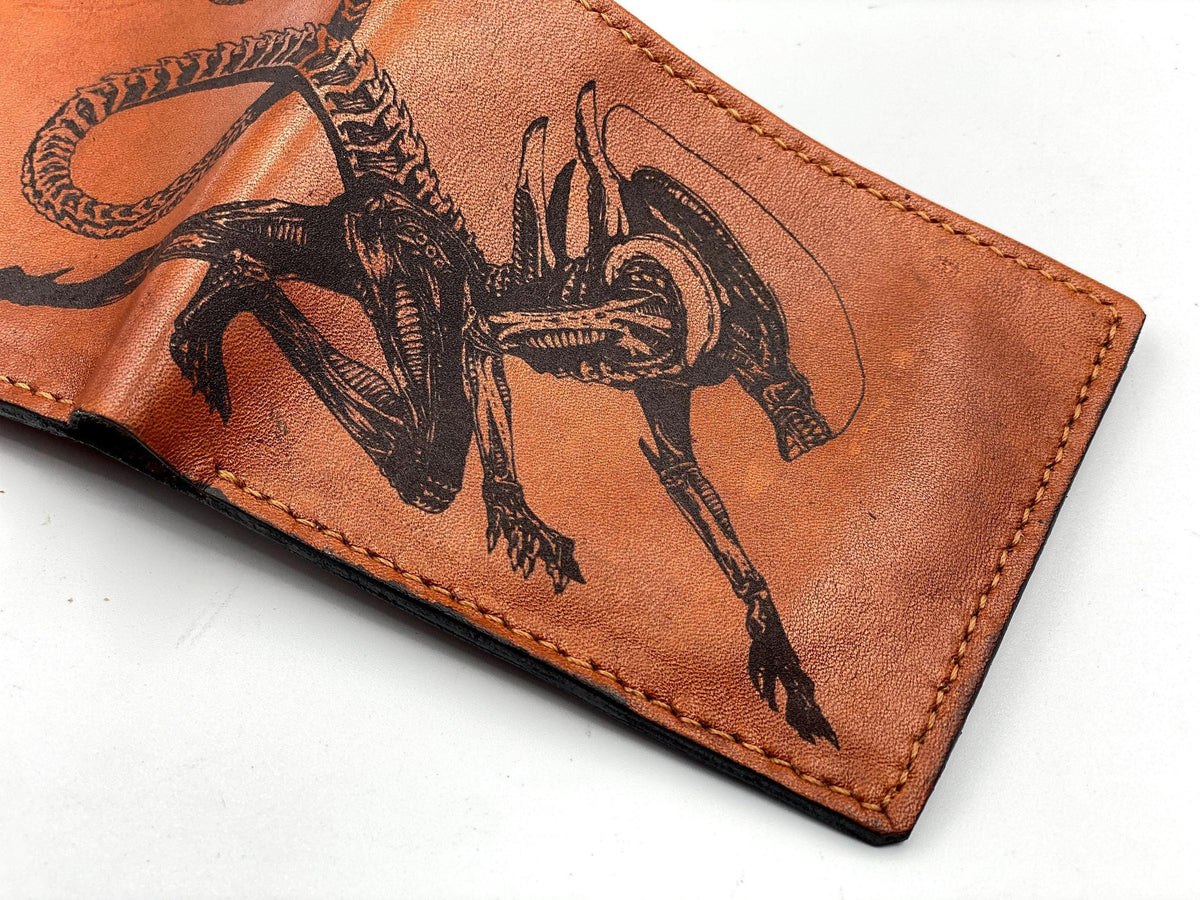Personalized Alien Xenomorph Leather Wallet: Handmade Movie Monster Gift