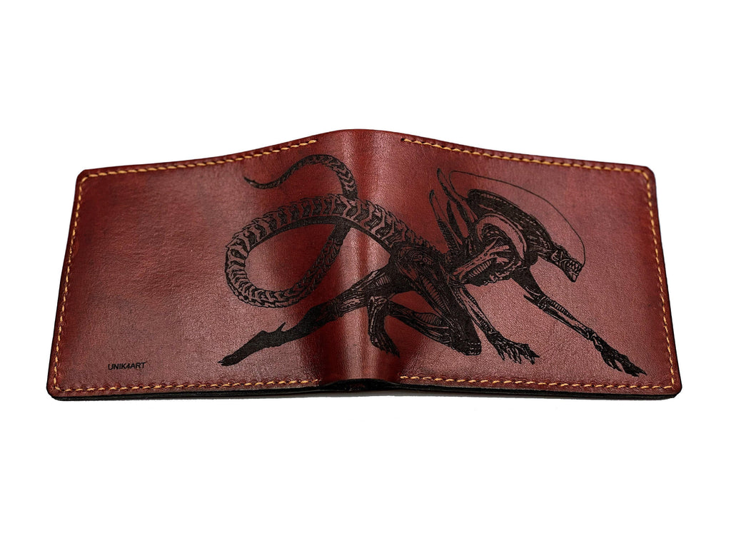 Personalized Alien Xenomorph Leather Wallet: Handmade Movie Monster Gift