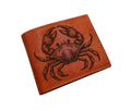 Handmade Leather Bifold Wallet, Crab Drawing, Sea Animal Lover