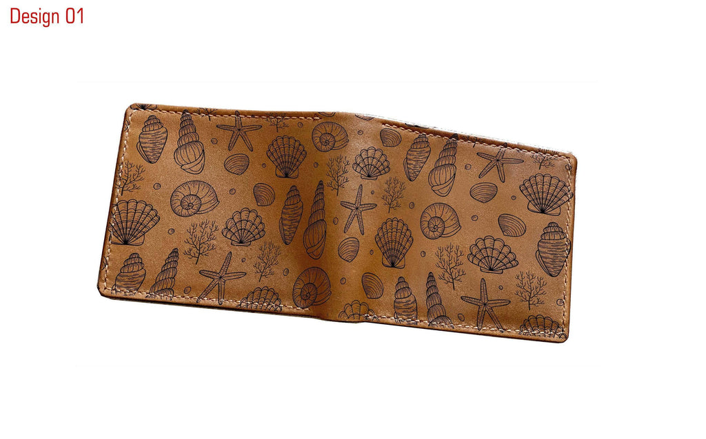 Personalized Leather Wallet: Handmade Engraved Ocean Fish Pattern