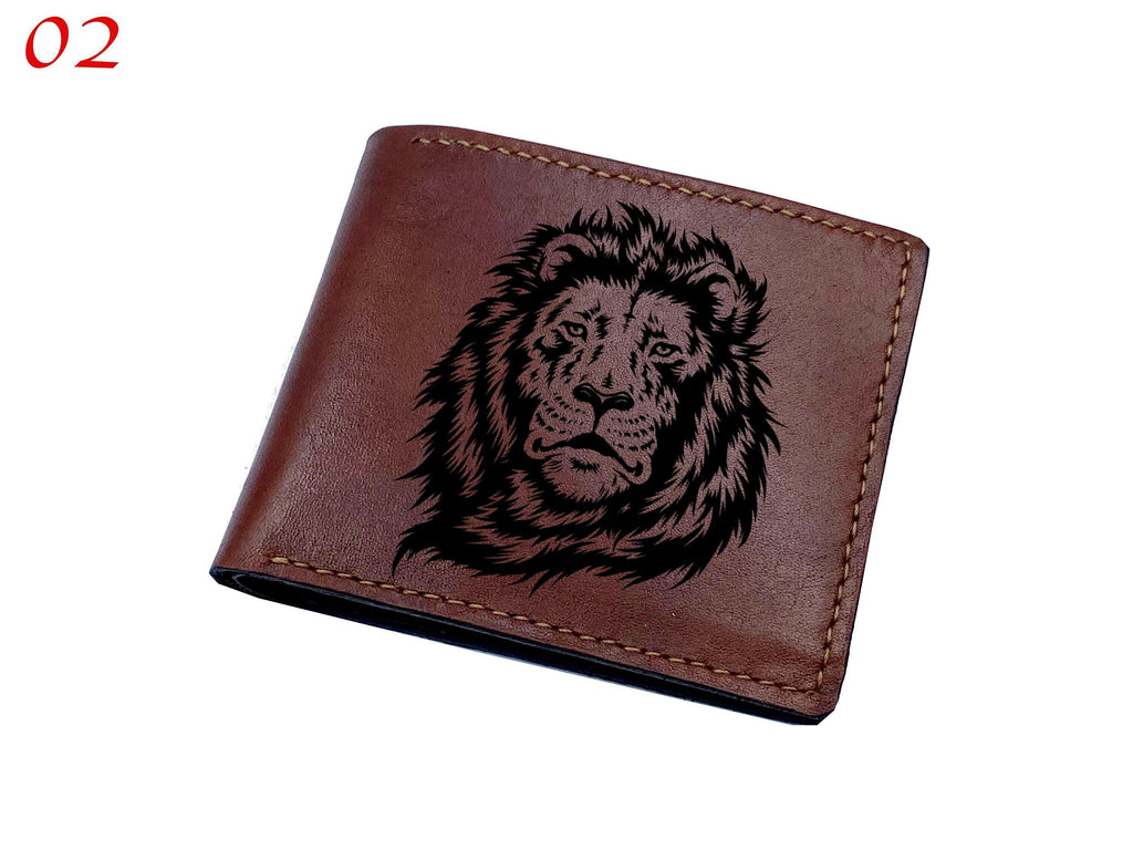 Custom Lion Draw Leather Wallet, Engraved Animal Wallet